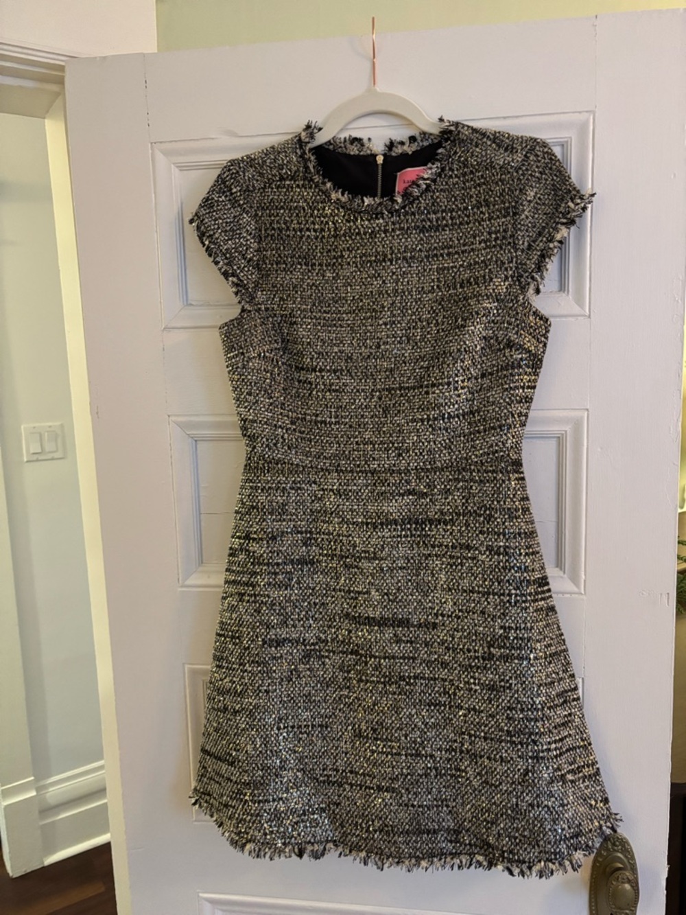 Kate Spade Black and Gold Tweed Cap-Sleeve Dress